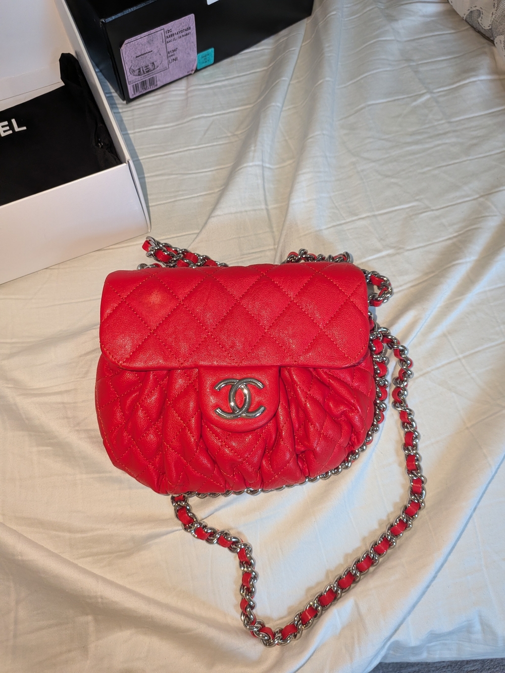 CHANEL Red Quilted CC Chain Crossbody Bag